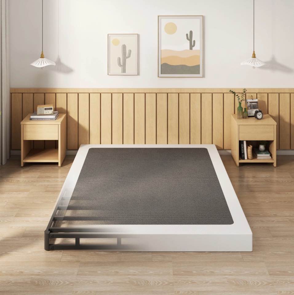 maenizi 4 inch box spring for queen bed, 3000 lbs heavy duty metal mattress foundation bed bas with fabric cover, easy assembly