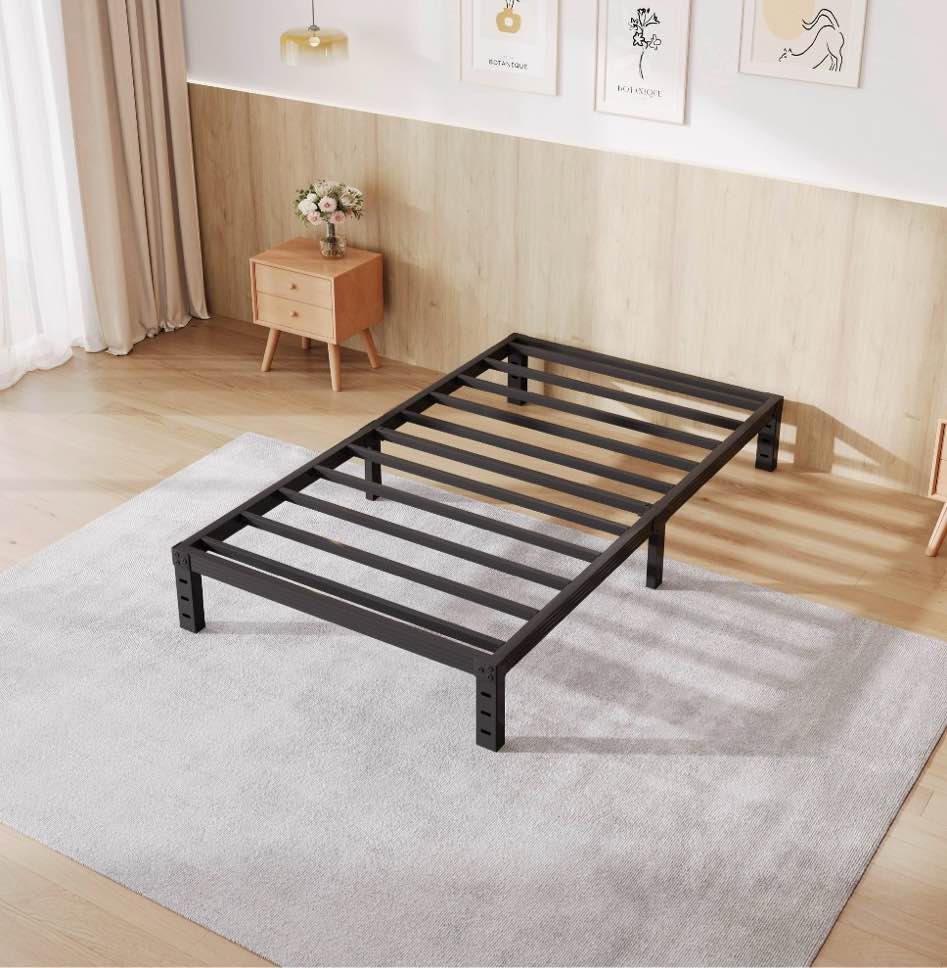 comasach 12 inch twin bed frame, easy assembly, heavy duty metal platform, noise free, black twin