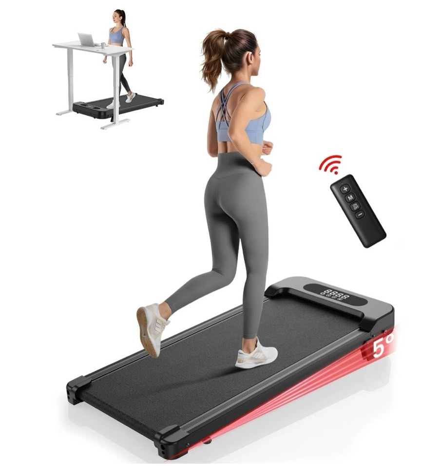 bigzzia walking pad  2 in 1 under desk treadmill with remote control and lcd display  compact treadmill for home & office  black