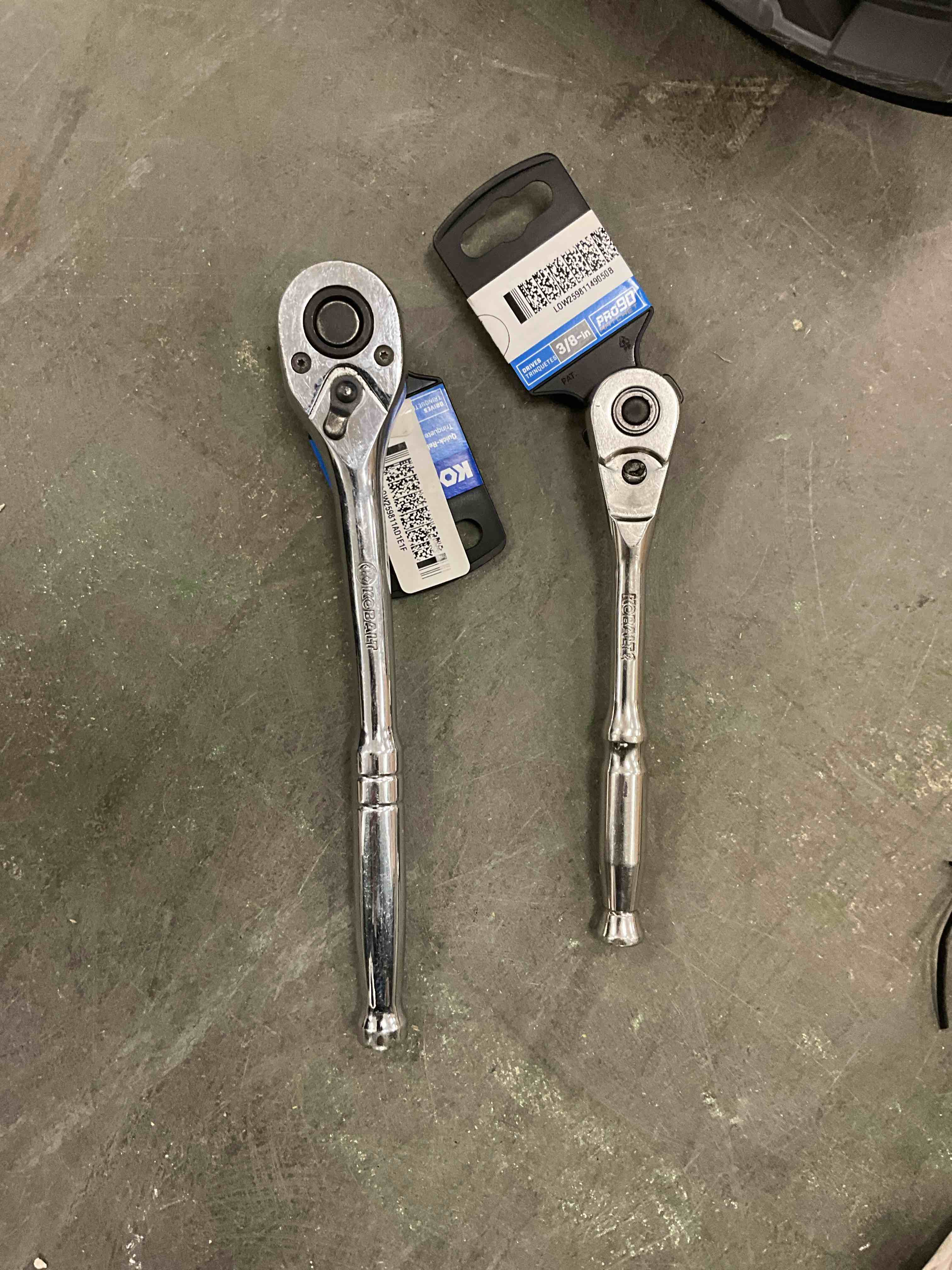 Condition photo showing As Is for  2 ratchets including kobalt 90 -tooth 1/2-in drive full polish handle ratchet