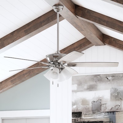 harbor breeze macon bay 62-in brushed nickel with driftwood/toffee blades ceiling fan with light and pull chain included 5 -blade