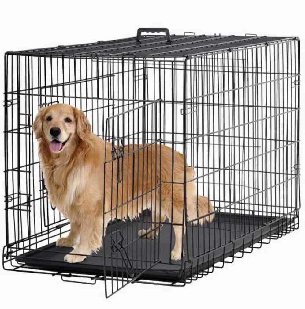 edx big dog crate with divider panel 48 inch double door folding metal wire dog cage with plastic leak-proof pan tray