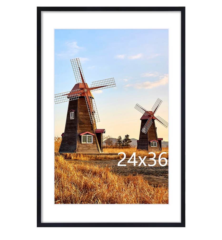 decoruhome 24x36 picture frame with plexiglass - large black poster frame for wall display - includes 20x30 mat  made of durable pvc design