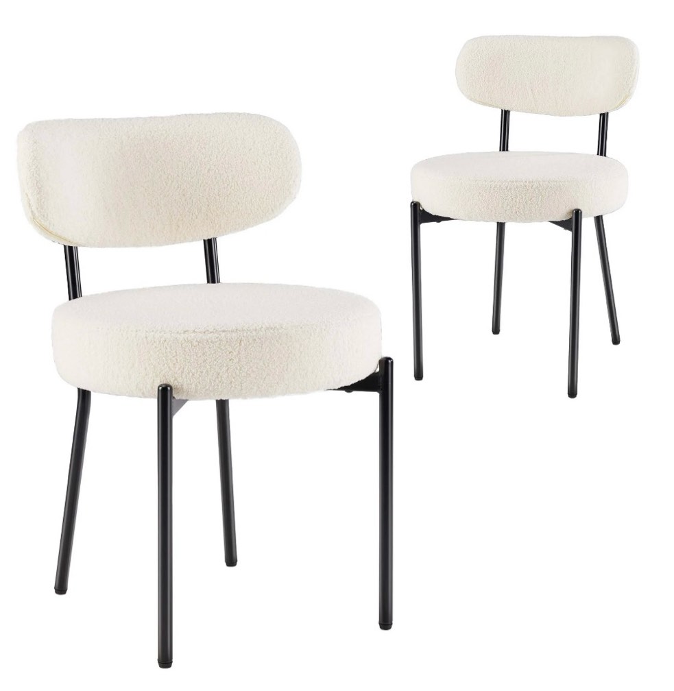 edx upholstered dining chairs, mid century modern round dining room chairs for vanity for living room set of 2, white