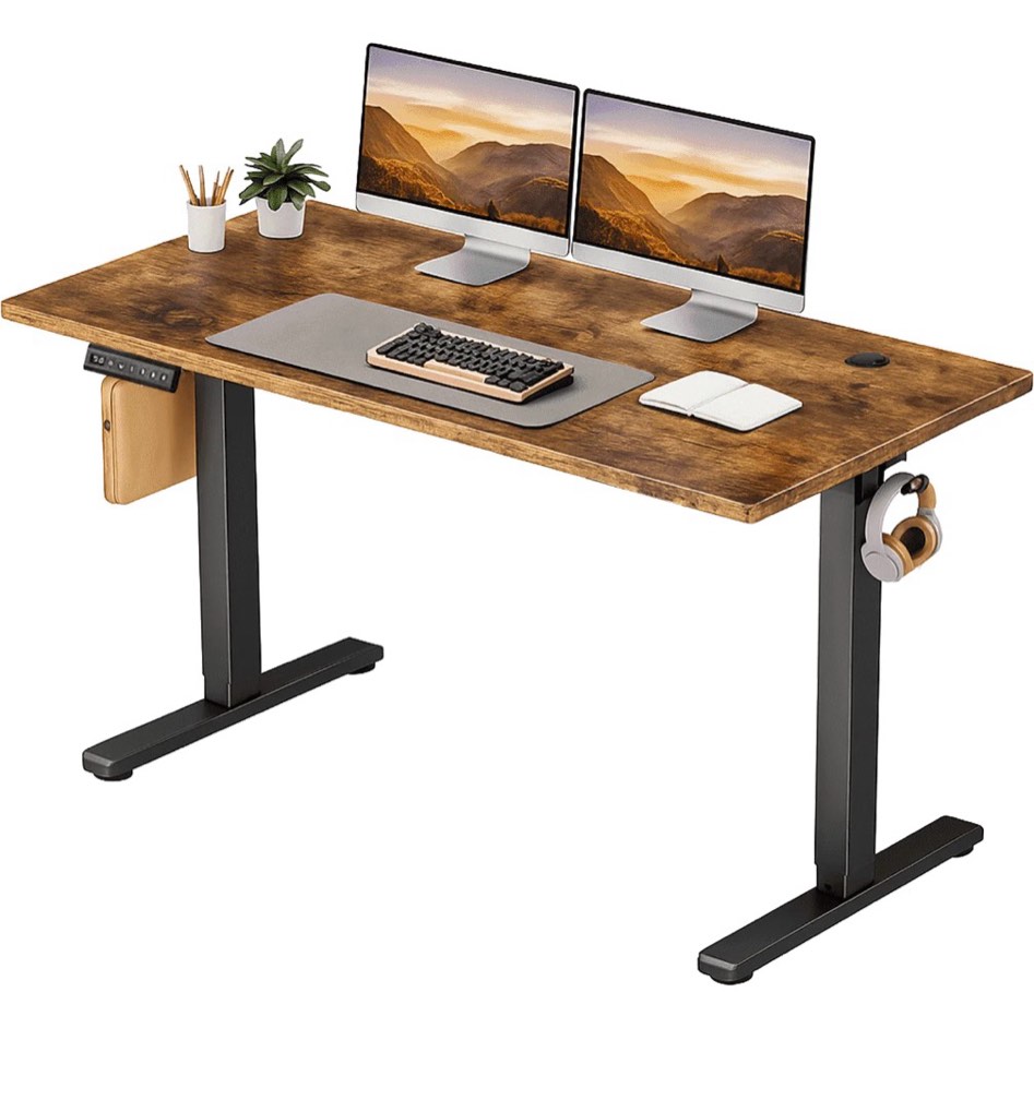 concetta electric standing desk, 55''x24'' height adjustable desk, home office desk with electric lift, sit stand desk workstation for home office, rust