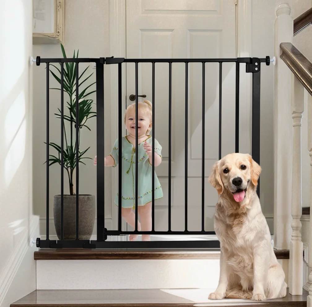baby safety gate, dog gates for top stairs doorway, 29.5''- 40.5''wide pressure mount, black