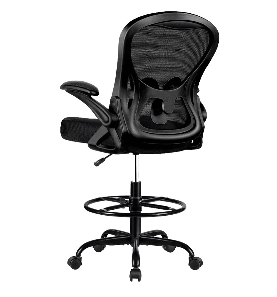 athope ergonomic office chair, mesh desk chair with lumbar support, tall office chair with flip-up armrests and footrest ring, adjustable computer chair for standing desk home office, black