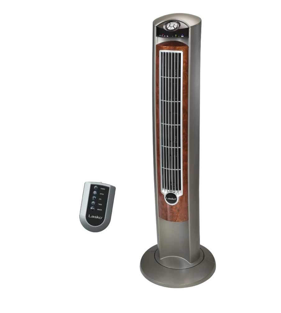 lasko wind curve 42 3-speed oscillating ionizer remote controlled tower gray/woodgrain 2554 new