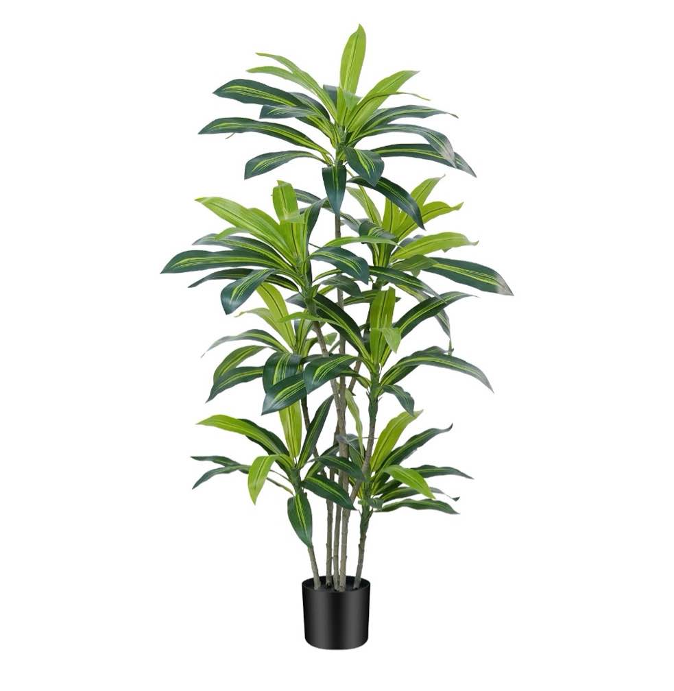 4ft  dracaena plant artificial tree fake tropical floor plants potted (real touch) artificial silk tree leaf faux trees black tall planter for home office living room indoor outdoor decor?1pack?
