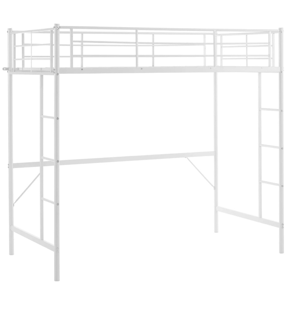 zimtown full loft bed with stairs metal single loft bunk bed with safety guard rails & 2 side ladder, white