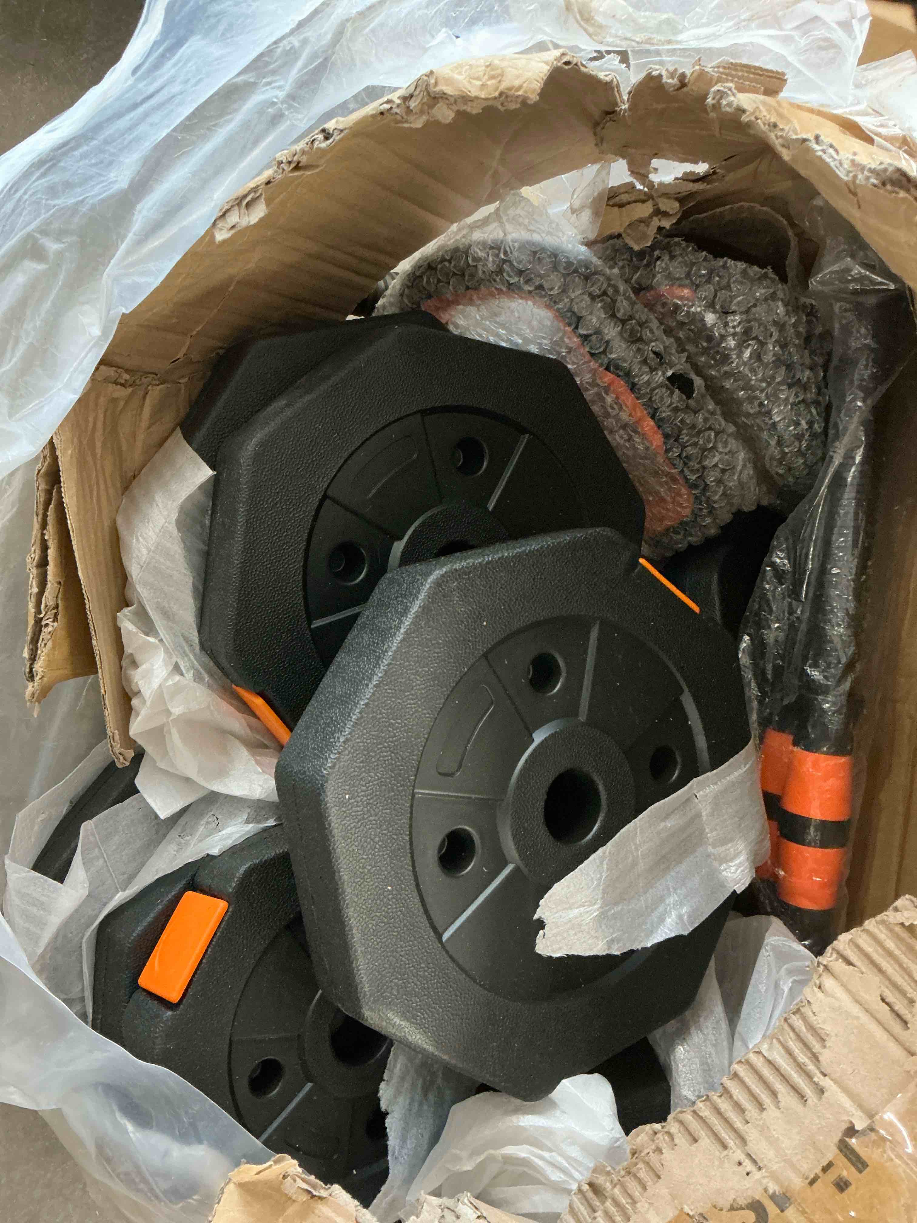 Condition photo showing Good Condition for arvakor 66lbs adjustable dumbbell set – octagonal anti-roll design  non-slip grip  versatile weights with barbell  kettlebell  push-up options  orange