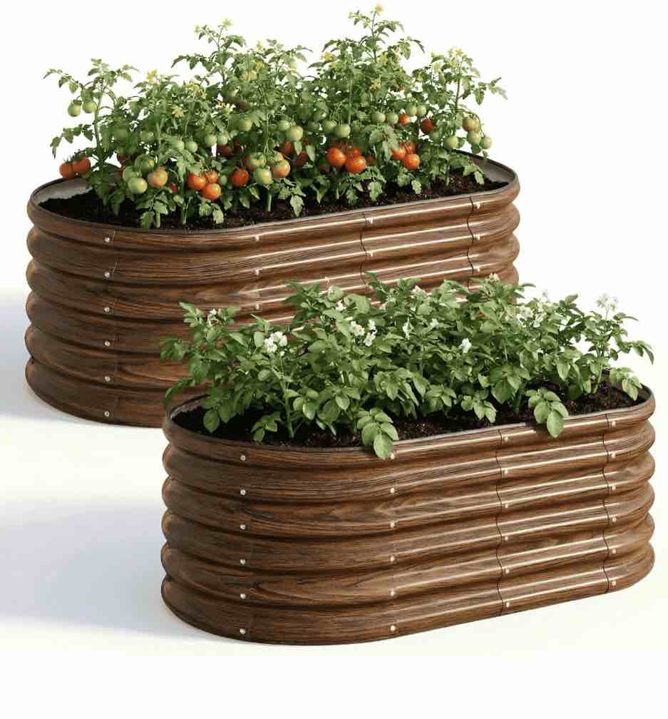 snugniture 2-pack 4x2x1.5 ft extra-deep raised garden bed, galvanized metal planter box for vegetables, tomatoes, herbs, brown