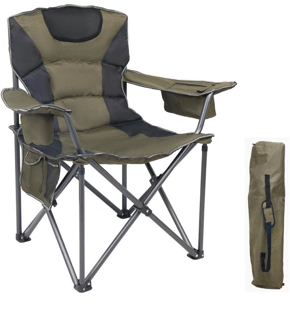 Mapskey Camping Chairs Oversized Folding  for Adults, Portable Outdoor Lawn Chairs with Cup Holder, Cooler Bag & Storage Pockets - for Camping Fishing Travel