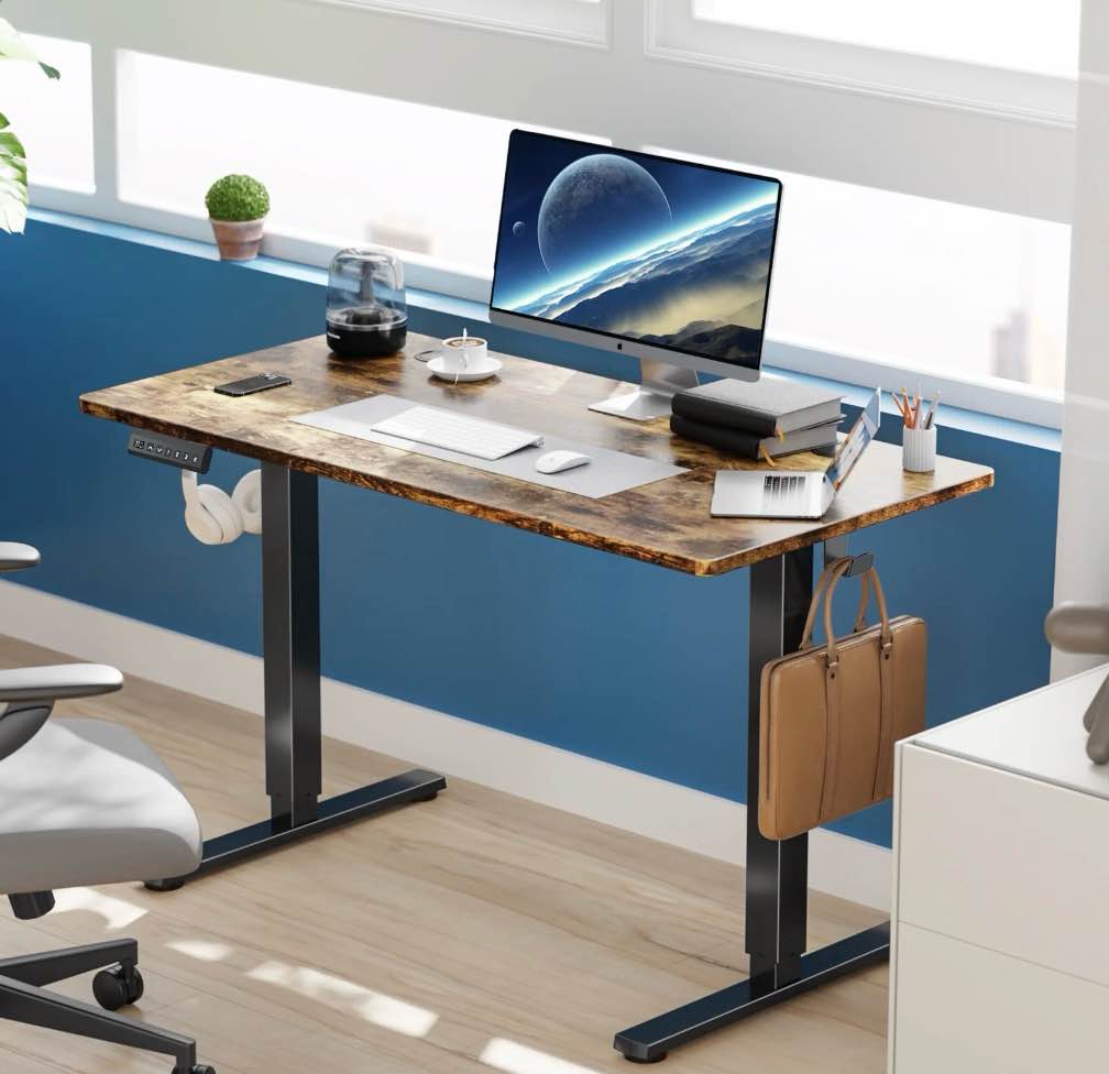 edx Electric Standing Desk, Height Adjustable Desk, 55 x 24 Inches Ergonomic Stand up Desk with Memory Preset and T-Shaped Metal Bracket for Home Office