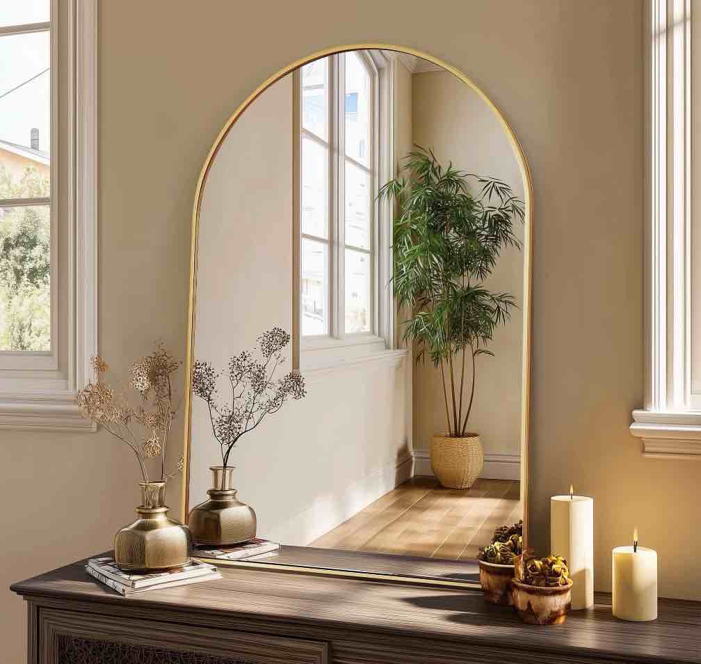 CONCETTA 24 x36  Bathroom Mirror  Decor Arched Wall Mirror  Bedroom Vanity Mirror with Metal Frame  Gold