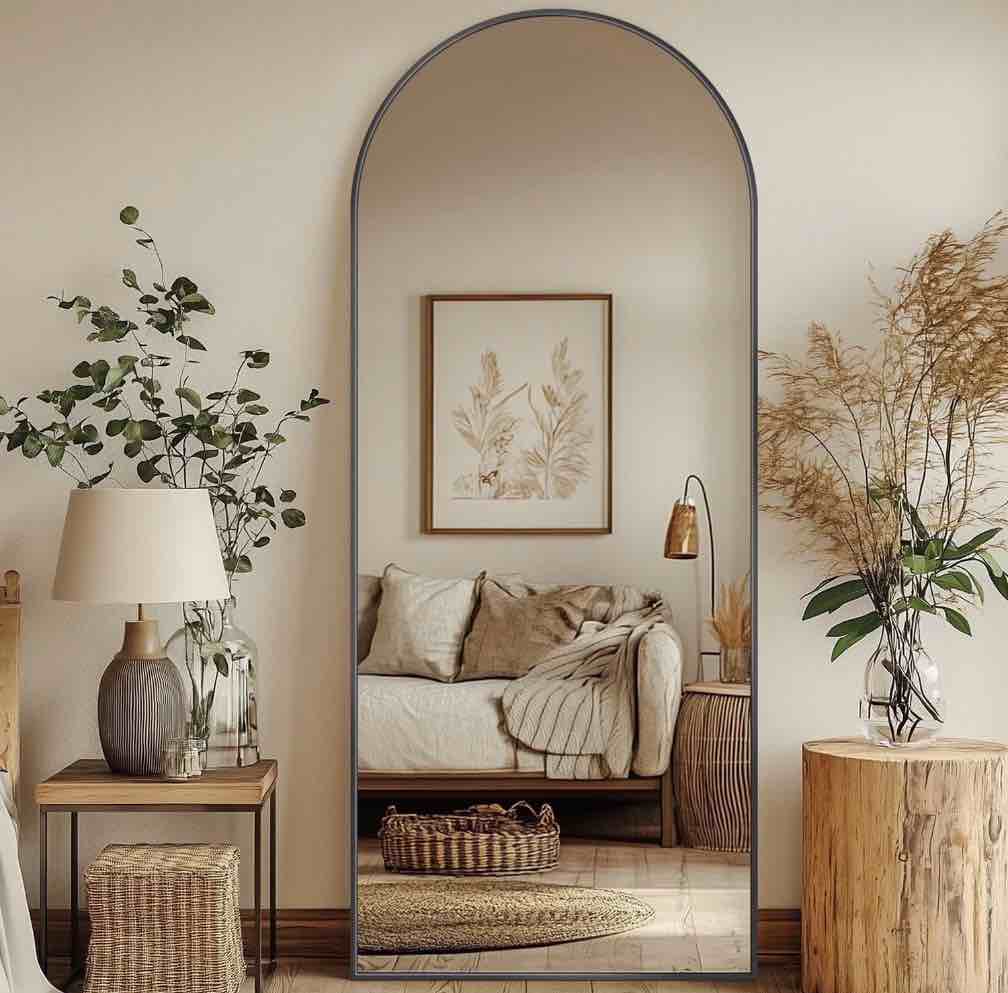 Antok 59 x 16  Arched Full Length Mirror Standing Floor Mirror Stand Up Mirror  Black Frame