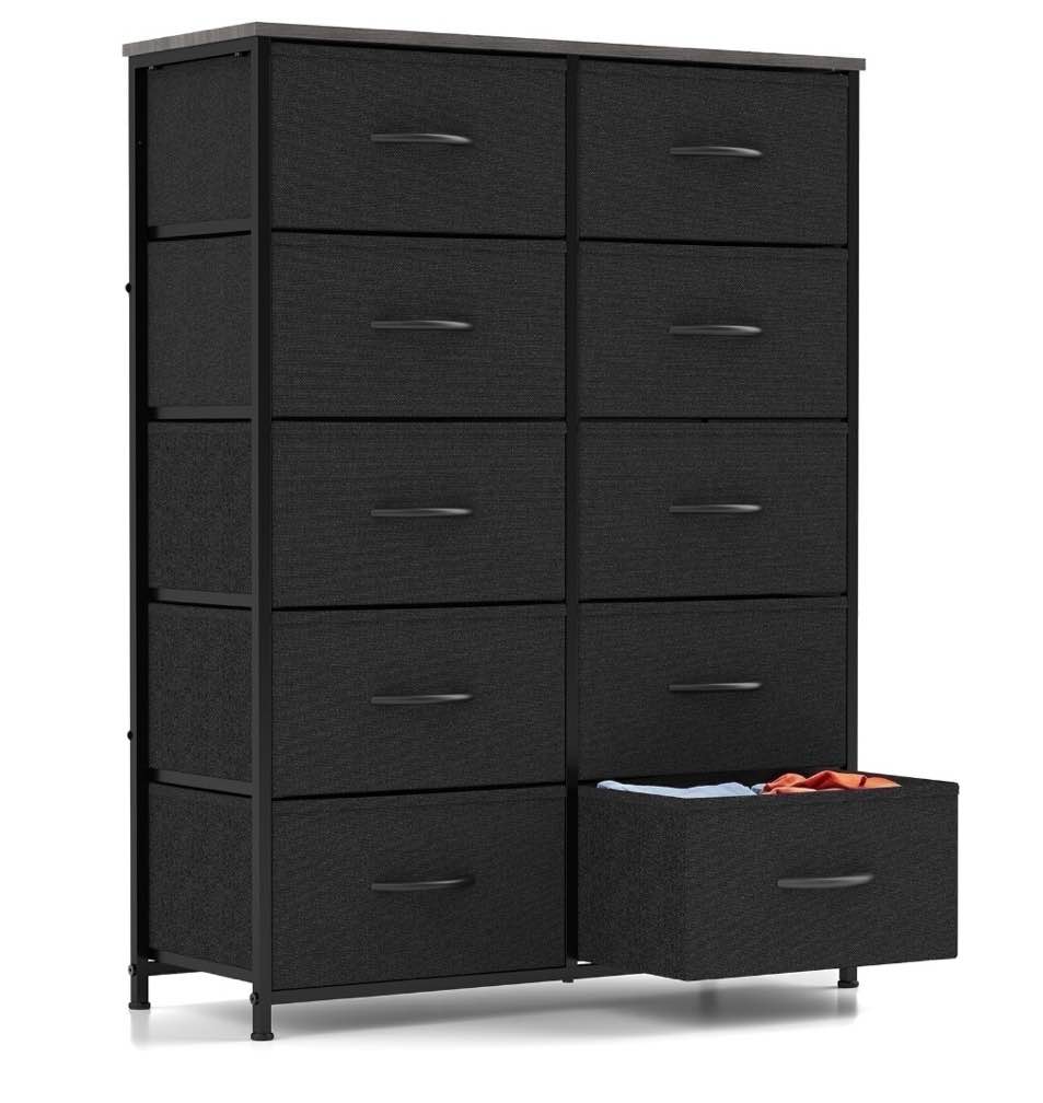 CONCETTA 10-Drawer Fabric Dresser Storage Chest for Bedroom, Closet, Entryway, Storage Furniture for Adults, Black