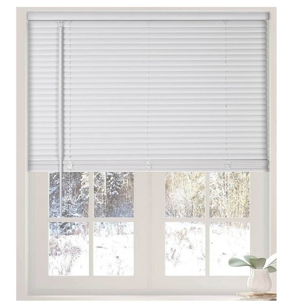 calyx interiors cordless white 1” light filtering mini blinds 24 w x 60 h window blinds for home  vinyl horizontal blinds for indoor windows
