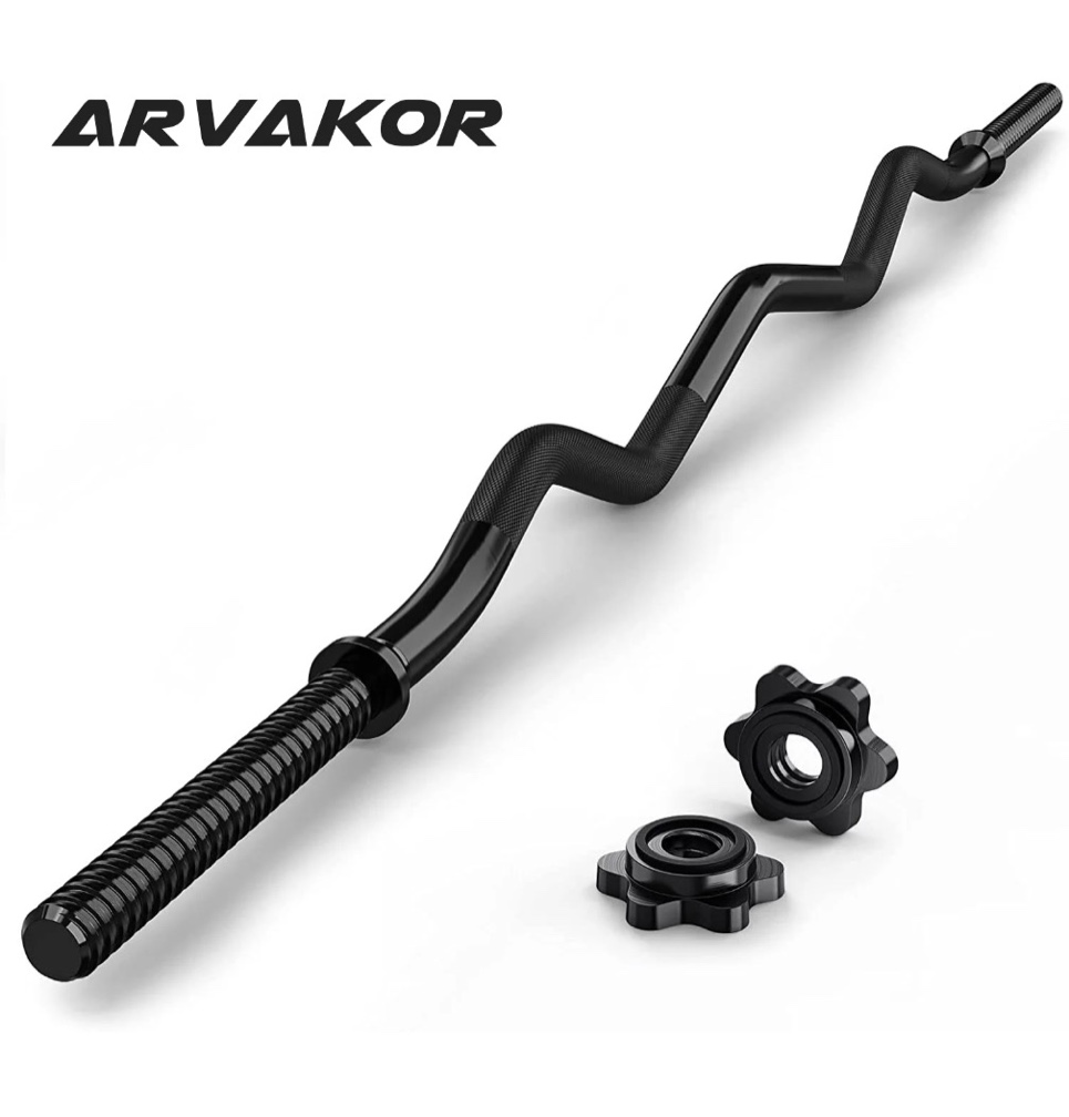 arvakor 47 ez curl bar weight lifting bar with 2 star collars 1-inch weight plates curling bar for gym and home black
