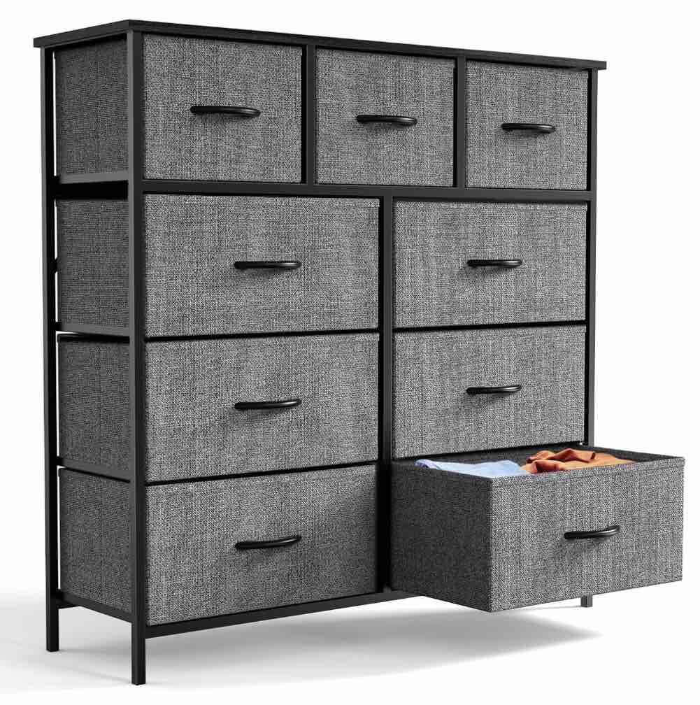 edx fabric dresser for bedroom 9 drawer, grey