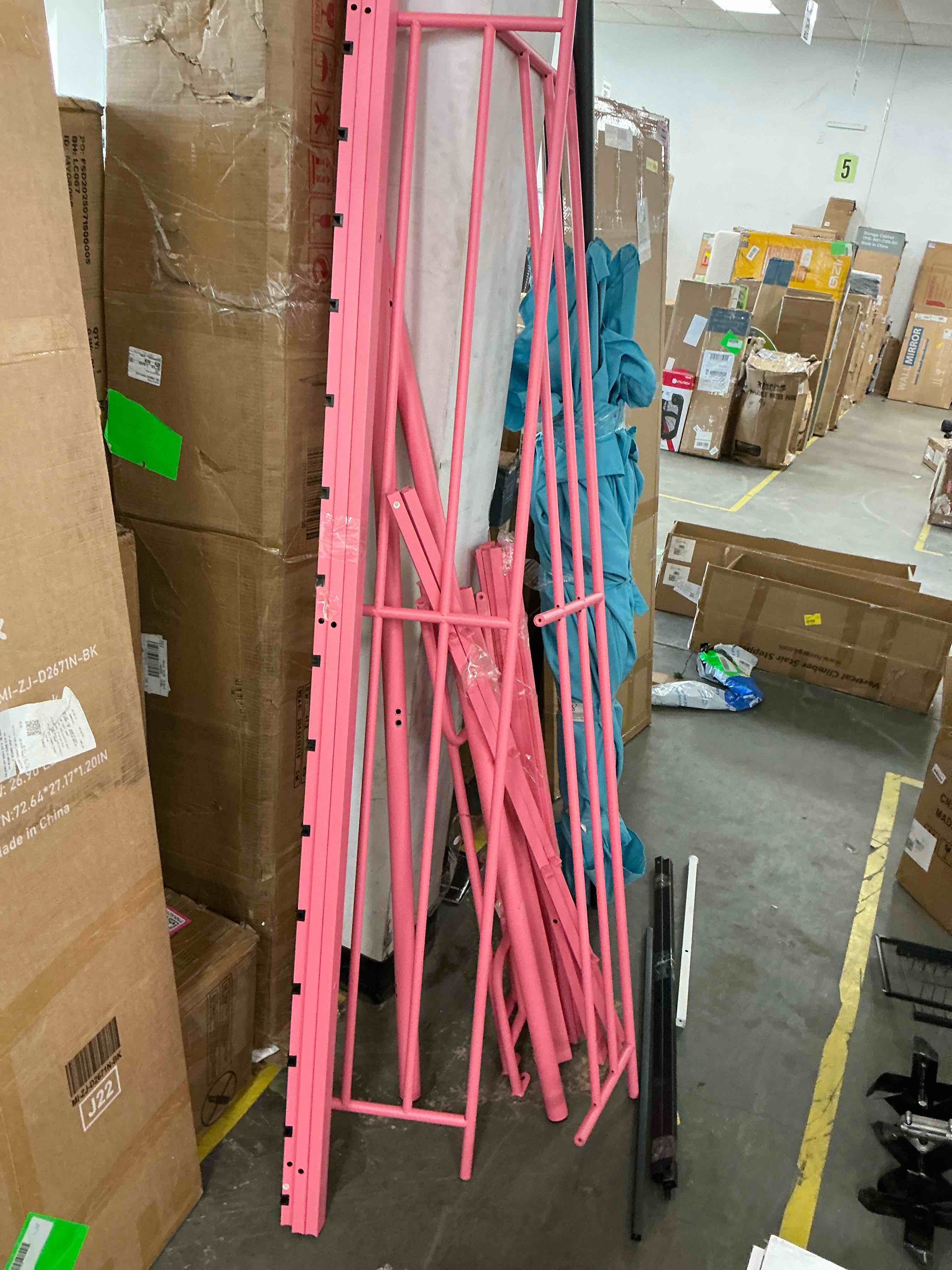 Condition photo showing As Is for twin loft bed 75 inch high with high guardrail,space saving bedframe with wide ladder rungs,no sagging,allow 12 inch mattress sturdy metal bed,pink