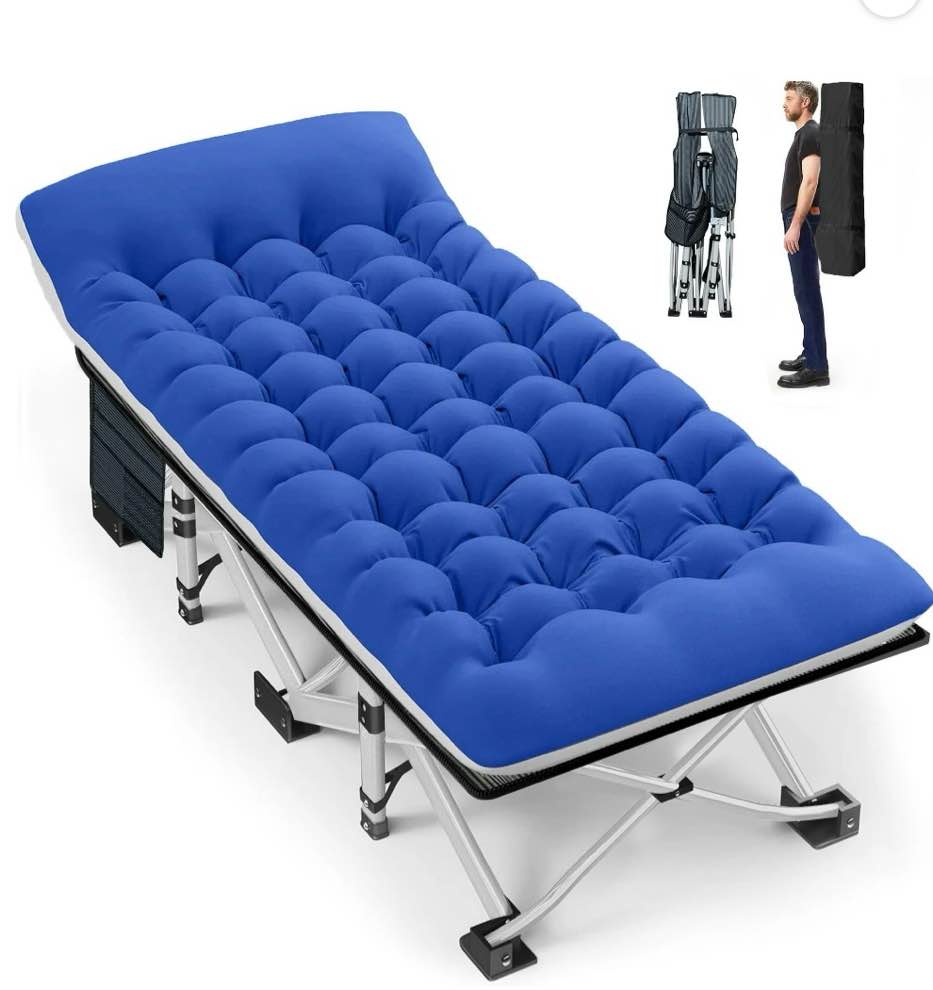 gvdv folding camping cot with 2 sided comfort mattress, 75*28 inch double layer oxford fabric folding bed, portable sleeping bed cot for camp office nap beach travel