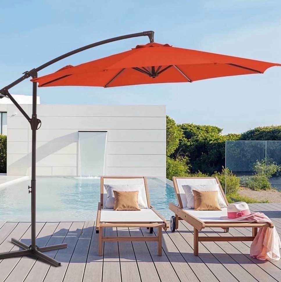 justlet 10  outdoor hanging offset cantilever umbrella for patio(no base)  orange
