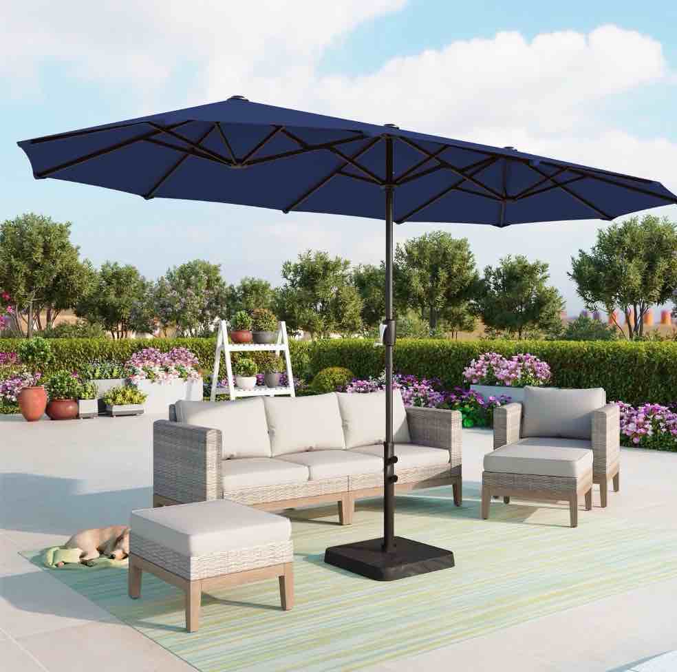 summit living 13 ft large patio umbrella double-sided rectangular outdoor market table umbrella for outside – navy blue