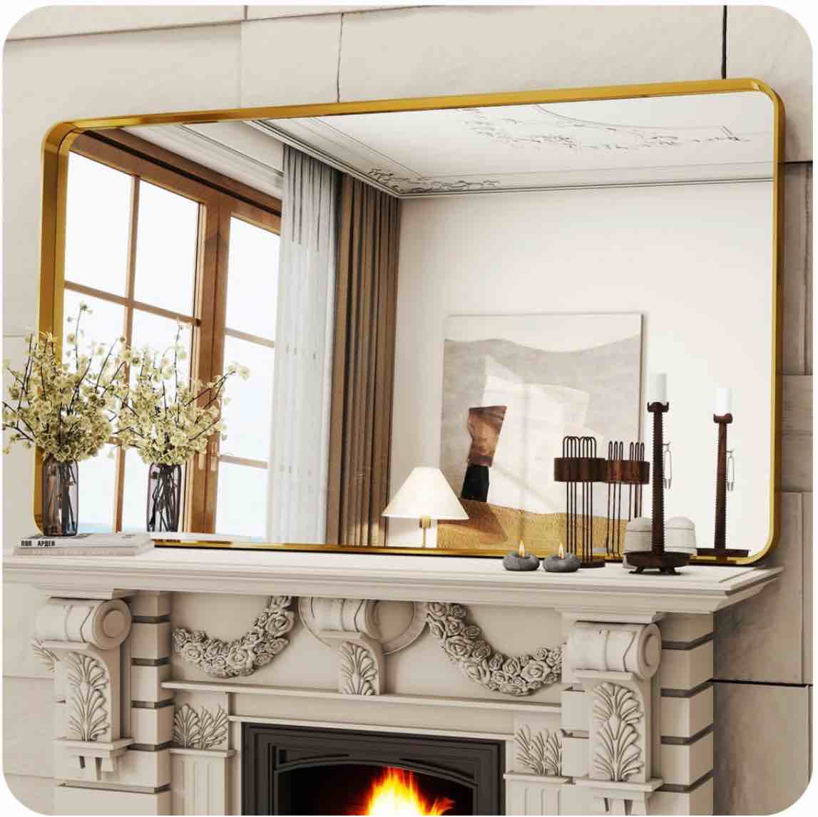 beautypeak 30 x48 wall mirror rounded corners hanging vanity mirror gold