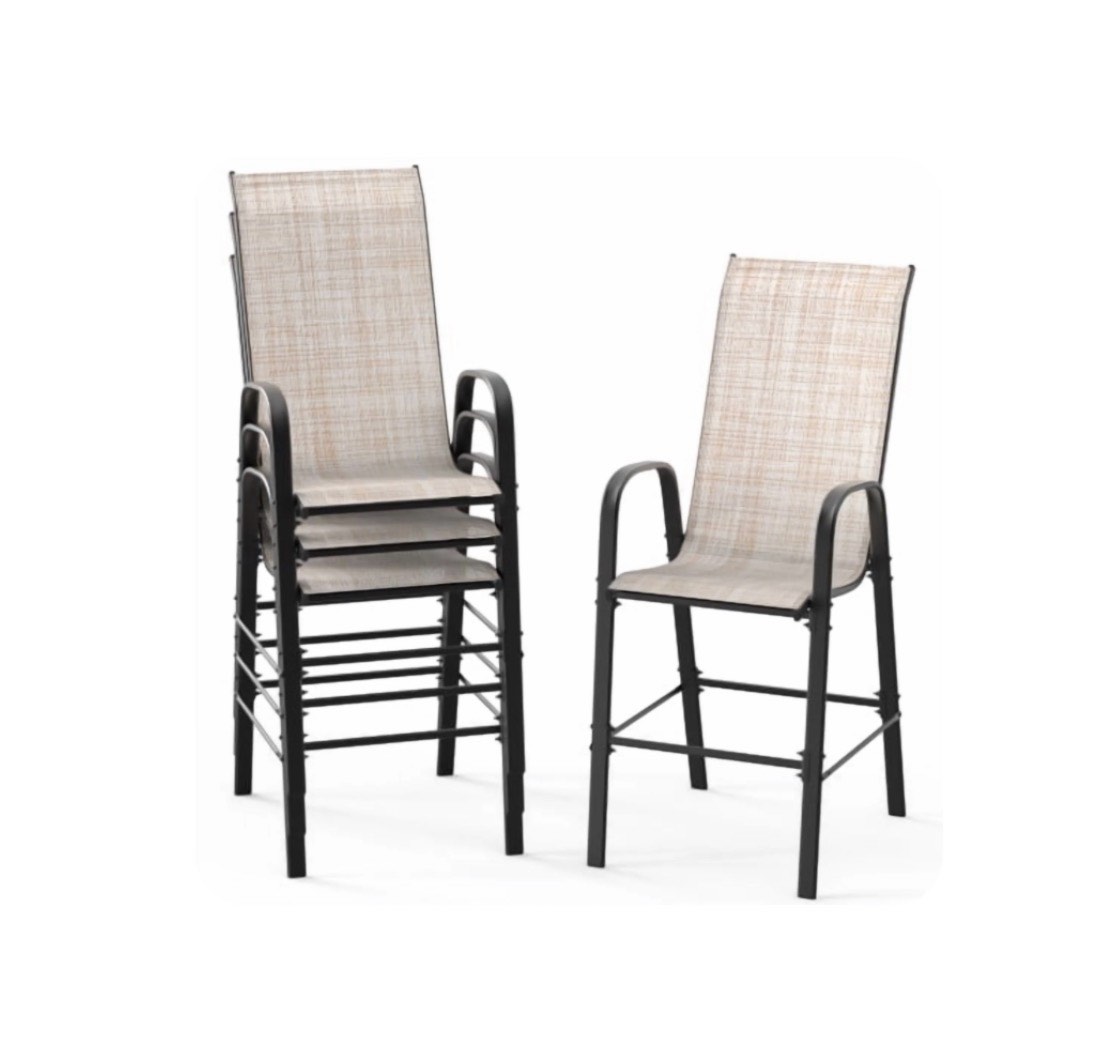 ktaxon 4pcs patio outdoor dining chairs textilene stackable armrest chairs space saving for backyard porch garden - khaki