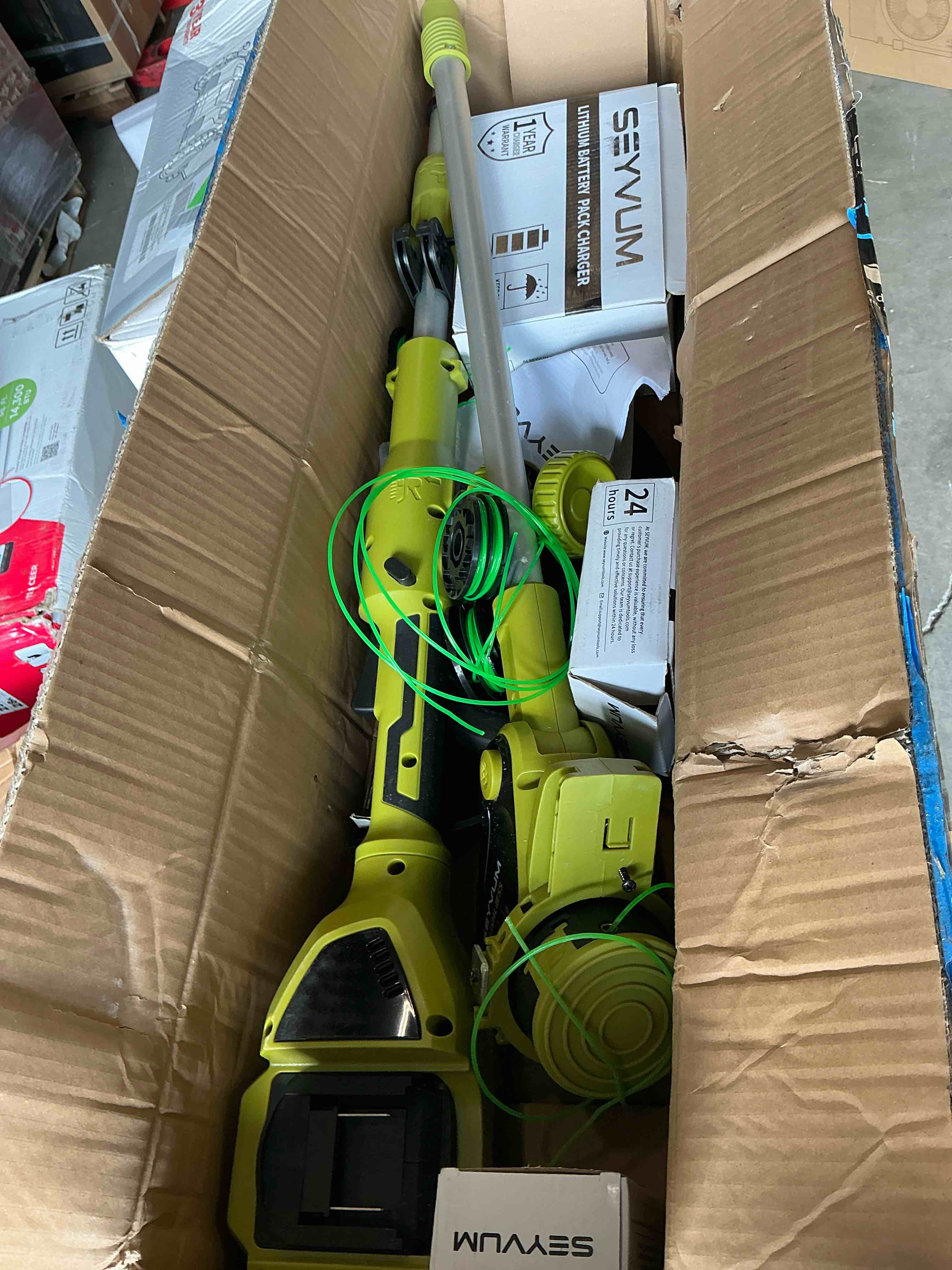 Condition photo showing Good Condition for seyvum 40v 14-inch string trimmer, electric weed trimmer with 2 x 20v 2.0 ah battery, cordless battery powered lawn edger with 6 pcs spool line, auto line feed, fast charger included
