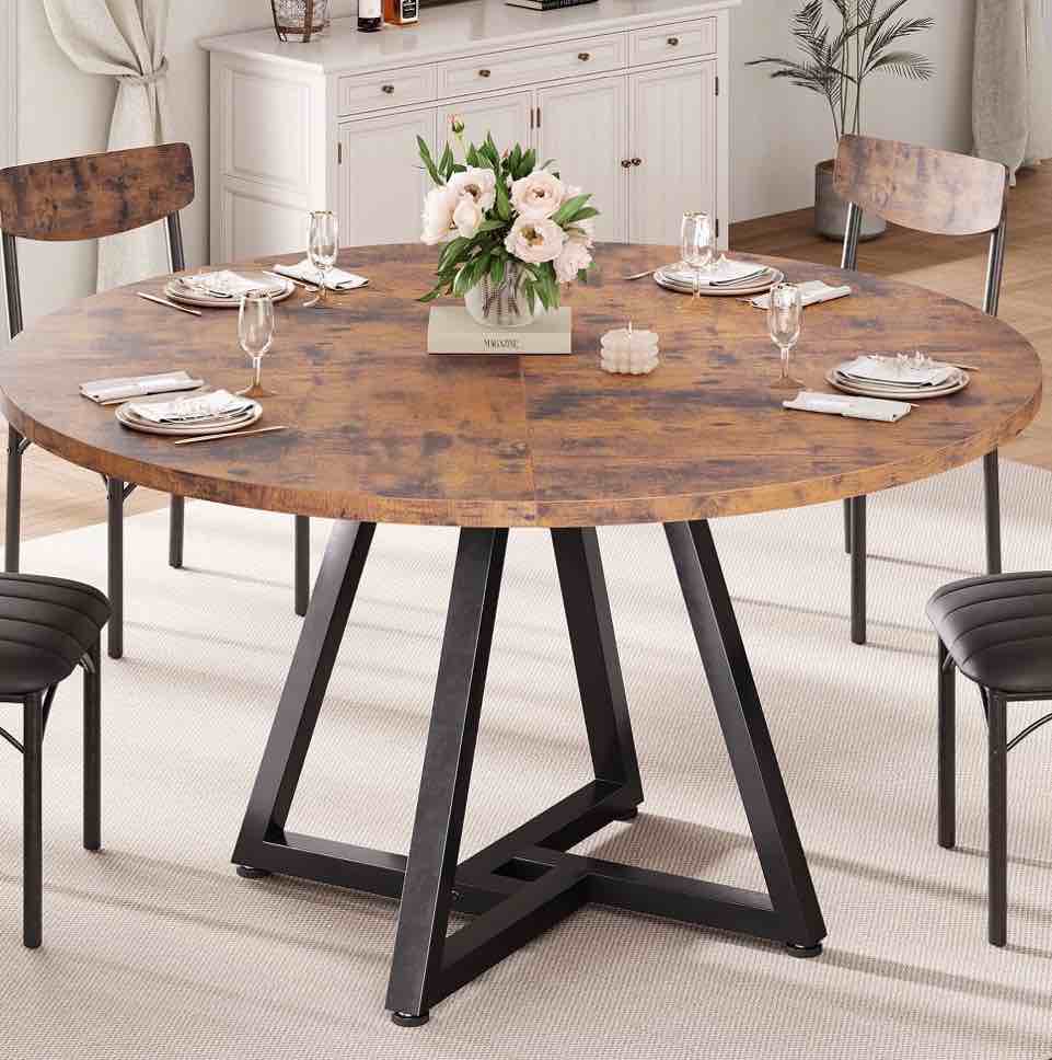 anyact 47 inch rustic round dining table, circle dining table for dining room, home(only table)