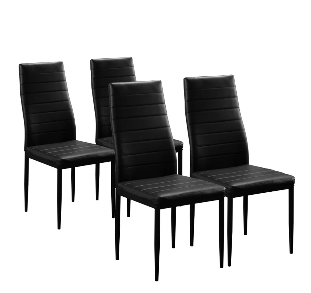 zimtown set of 4 dining side chairs pu leather elegant design home kitchen furniture black