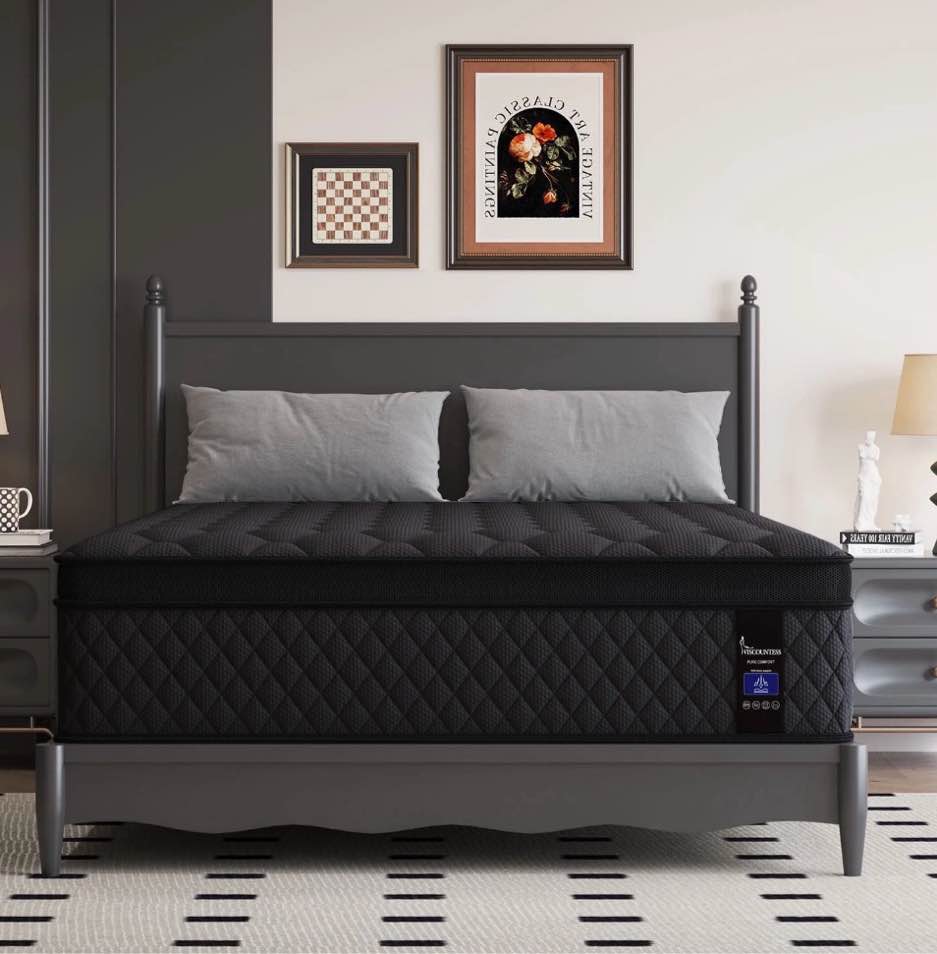 Viscountess 12 Inch Queen Mattress Eurotop with Gel Memory Foam Hybrid Mattress in a Box Individually Wrapped Pocket Coils Innerspring Motion Isolation Edge Support