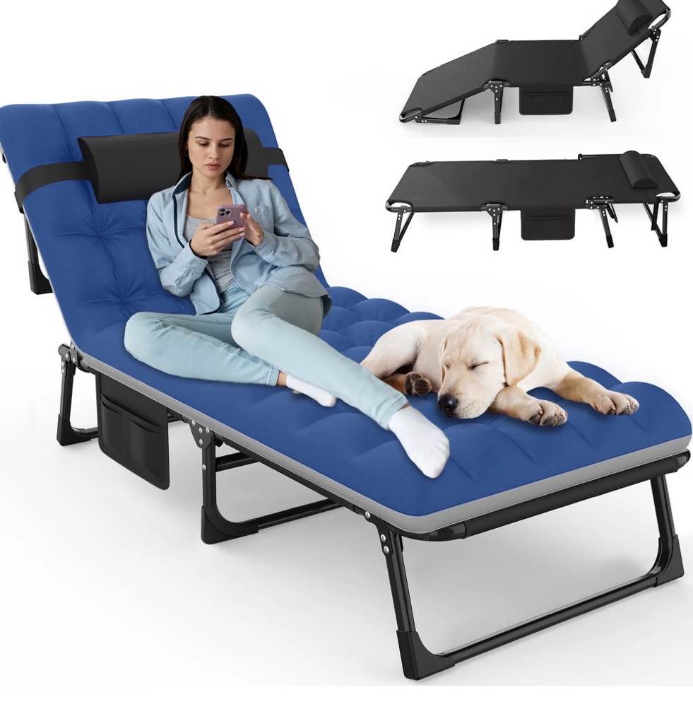 GVDV Portable Folding Camping Cot with Mattress, 29" Wide Multi-Position Folding Chaise Lounge Chair, Oversized Folding Bed Sleep Cot for Outdoor, Home, Office