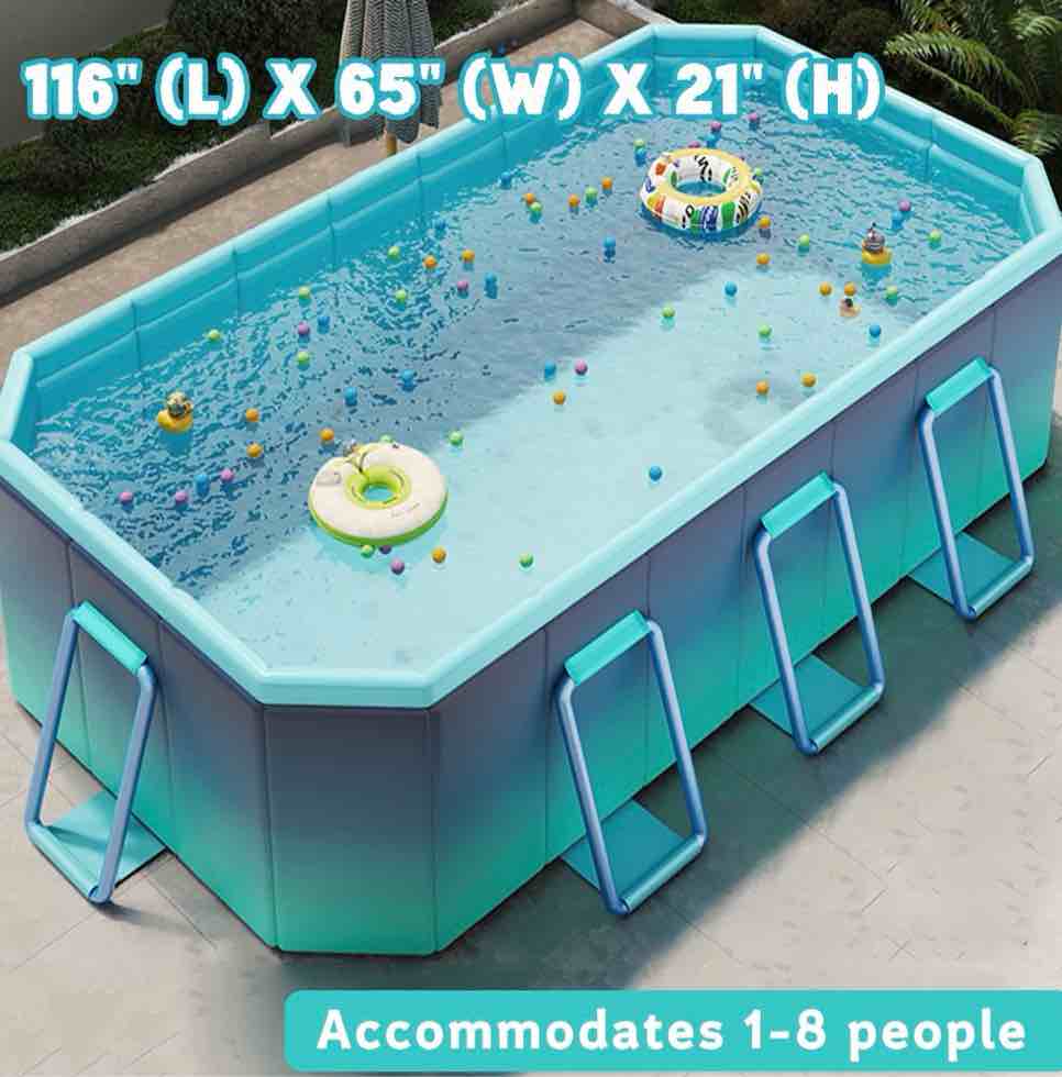Hyindoor Outdoor Foldable Non-Inflatable Adults and Kids Swimming Pool Titanium Aluminum Support Steel Frame Anti-Slip for Lawn Garden Backyard?116  x 65  x 21 ?