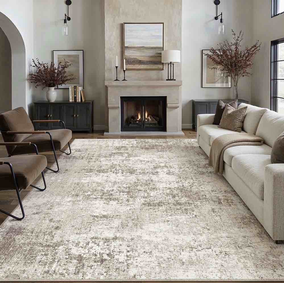 BERTHMEER 10 x14  Large Modern Area Rugs Contemporary Abstract Rugs for Living Room Bedroom Office Dining Room Washable Non Slip Indoor Rugs Beige