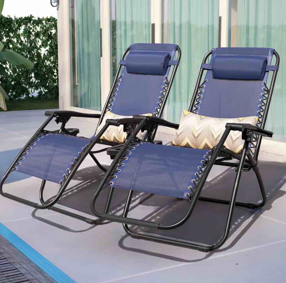 Lacoo 2 Zero Gravity Chair Patio Outdoor Foldable Lawn Lounge Chair Reclining Chair with Adjustable Pillow for Graden  Patio Beach   Blue