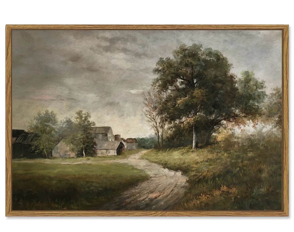 Drsoum Framed 24x36in Vintage Landscape Wall Art Classical Painting Countryside Room Decor Natural Framed