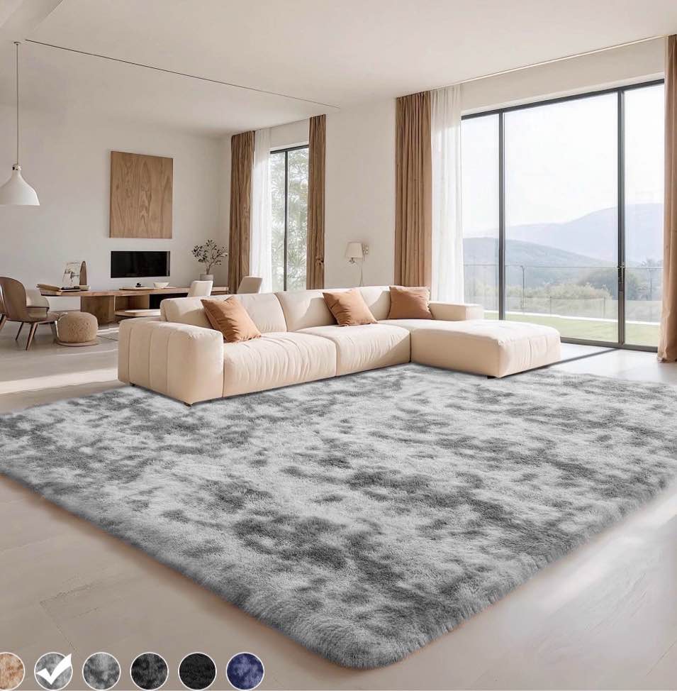 CozyDesg 9ft x 12ft Area Rugs, Soft Fluffy Area Rugs Floor Mat Floor Rugs for Living Room Bedroom Modern Decor Carpet,Light Gray