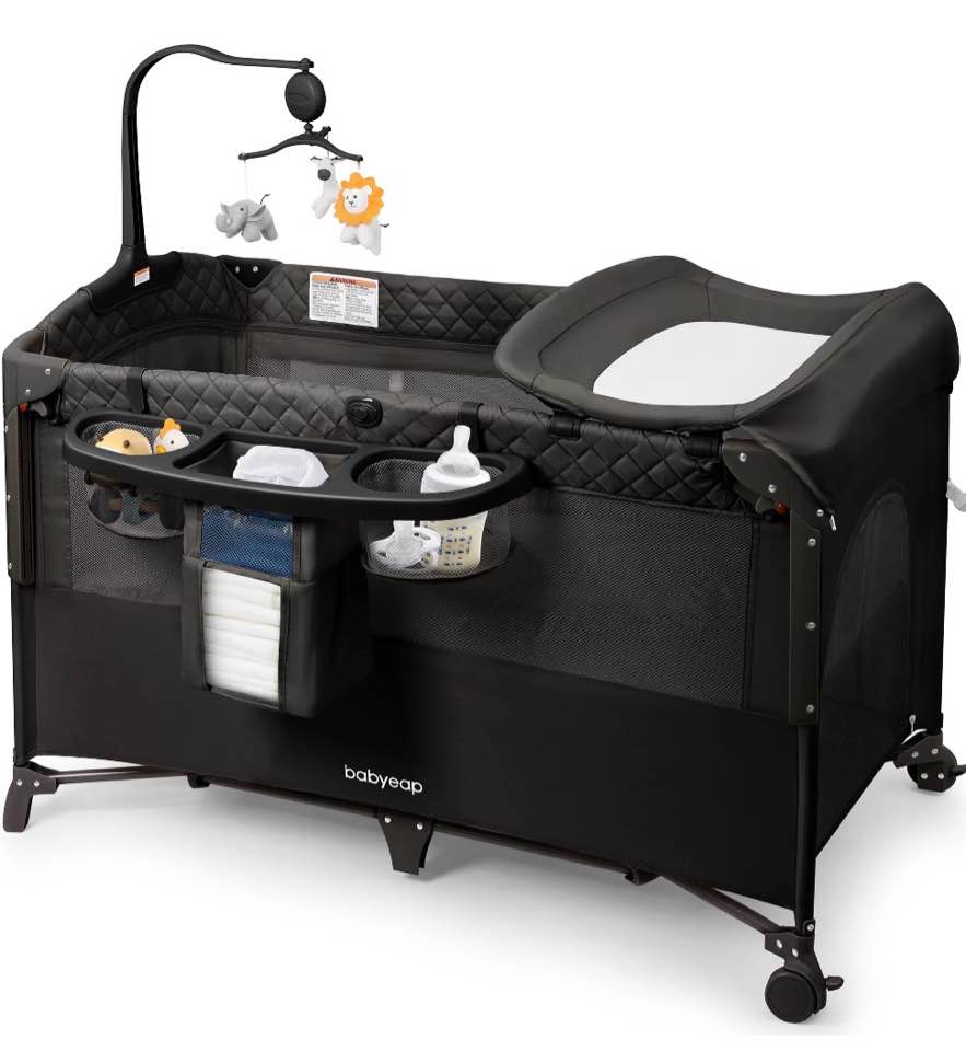 babyeap 5-in-1 baby bassinet with playard mode & changing table,bedside sleeper for newborns and infants,black