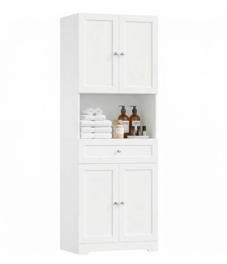  homfa 67.5" tall bathroom storage cabinet with drawer, 4 door modern freestanding cupboard, white