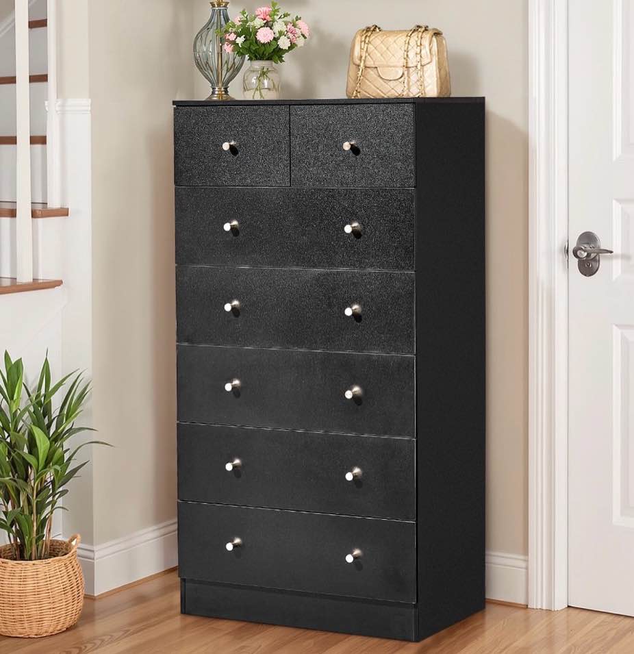 ktaxon 7 drawers dresser chests for bedroom, wood chset of drawers,dressers organizer for bedroom, living room,hallway, black