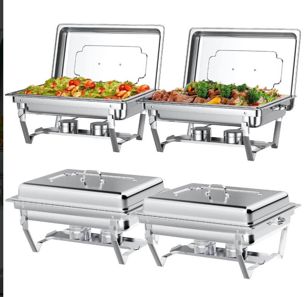 chafing dish buffet set 4 pack: tinana 8qt stainless steel chafing dishes for buffet  chafers and buffet warmers sets for parties  events  wedding  camping  dinner