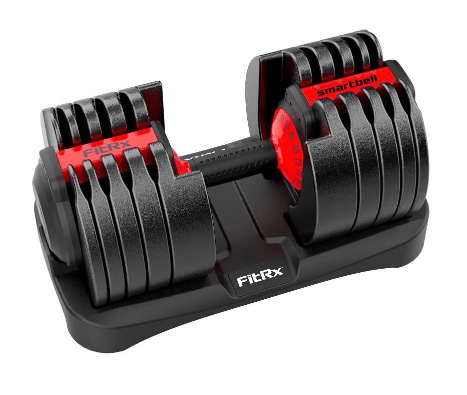 fitrx smartbell xl, 90lb adjustable dumbbell set with quick-select weights for home gym