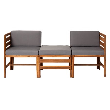modular outdoor brown and grey acacia l/r chairs + ottoman by walker edison