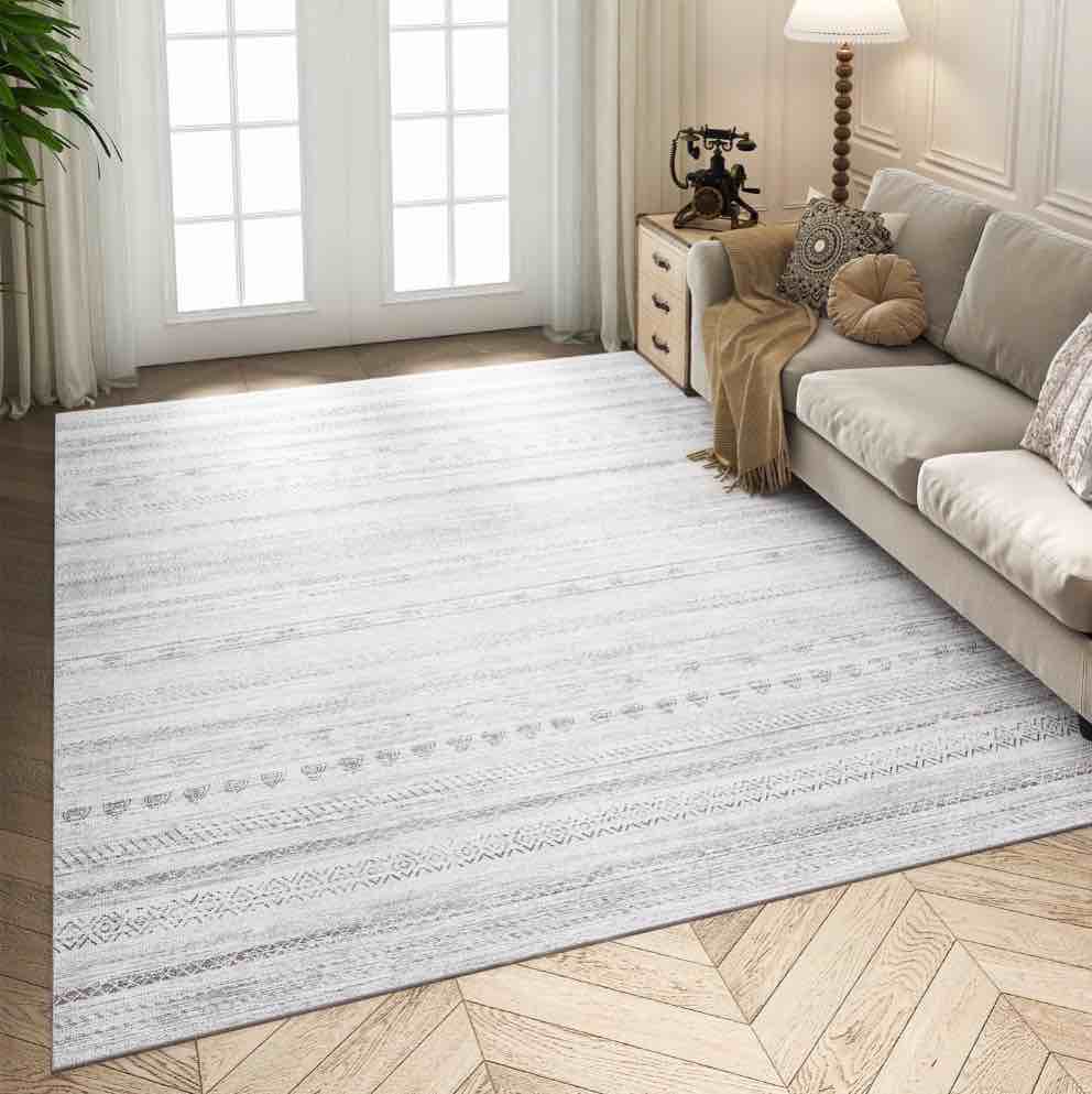 vunate 9 x12  area rugs for living room washable rugs boho moroccan area rug soft neutral geometric bohemian carpet distressed indoor rug for bedroom dining room office foldable nonslip rug gray