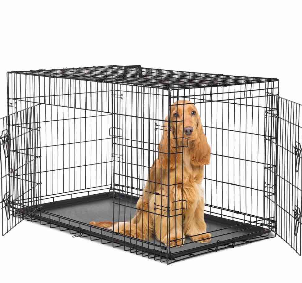 concetta 48 inch double-door folding dog crate, portable small cage with divider, leak-proof tray
