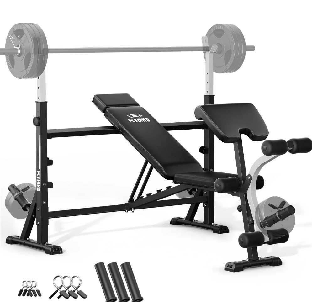 flybird olympic weight bench - adjustable press with rack, leg developer & preacher curl (1000lbs/2025)