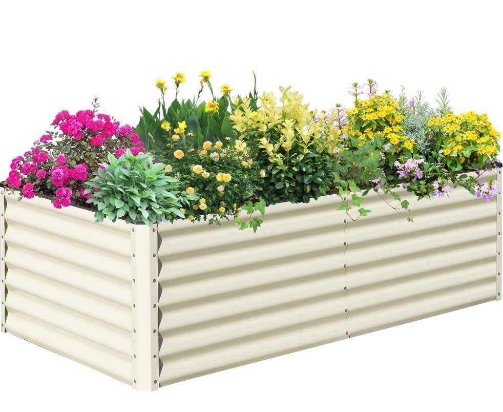 snugniture 6x3x2 ft galvanized metal raised garden bed, large outdoor planter box for vegetables & flowers, white
